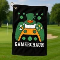 Gamerchaun Video Game St Patrick's Day Gamer Game Controller Golf Towel thumb 1