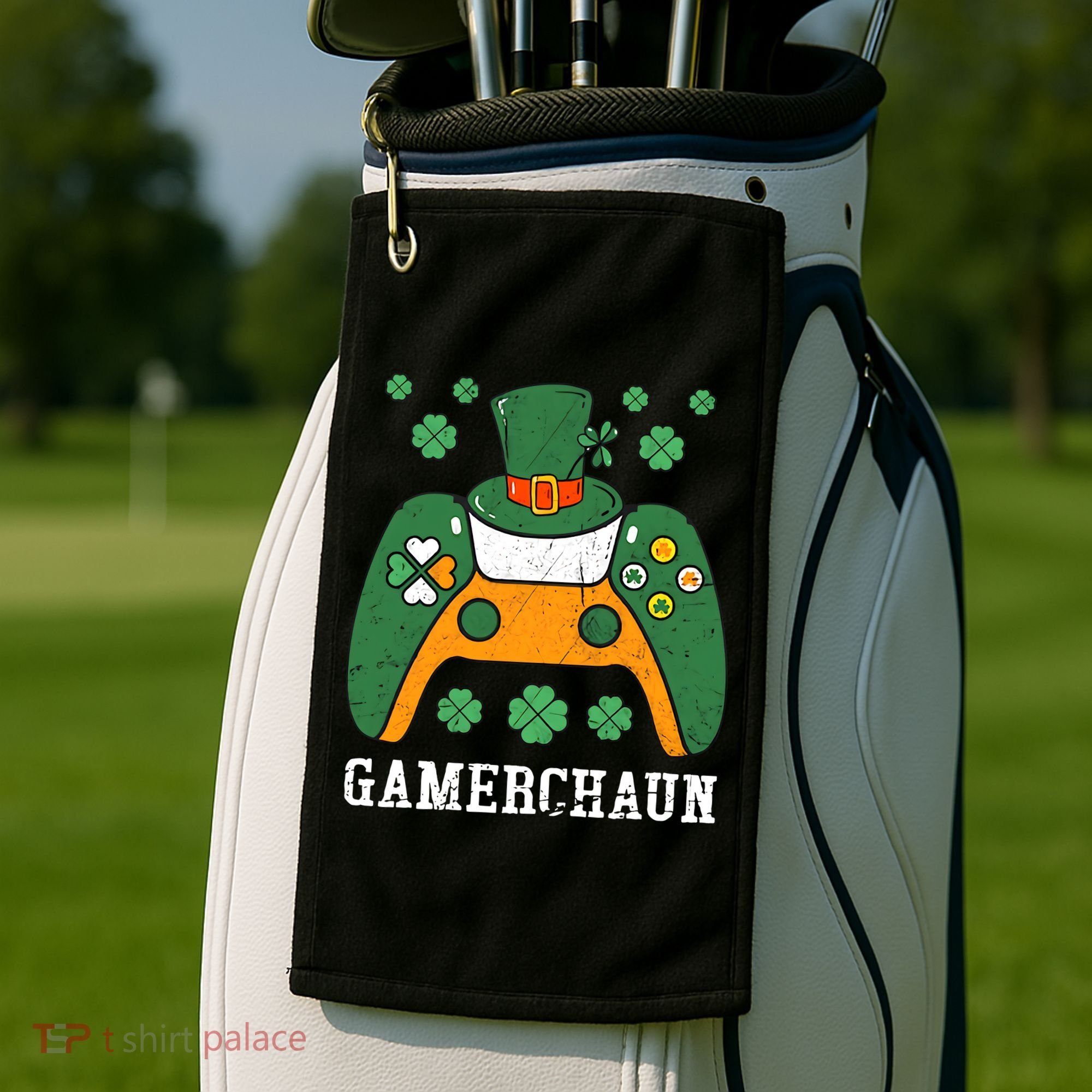 Gamerchaun Video Game St Patrick's Day Gamer Game Controller Golf Towel