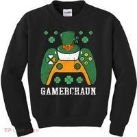 Gamerchaun Video Game St Patrick's Day Gamer Game Controller Kids Sweatshirt thumb 0