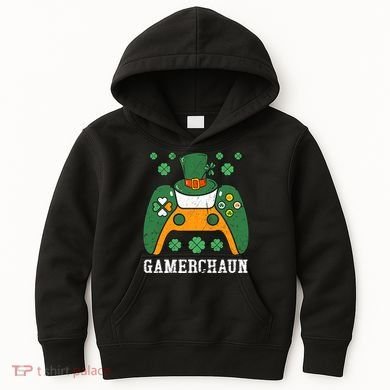 Gamerchaun Video Game St Patrick's Day Gamer Game Controller Kids Hoodie