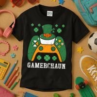 Gamerchaun Video Game St Patrick's Day Gamer Game Controller Kids T-Shirt thumb 3