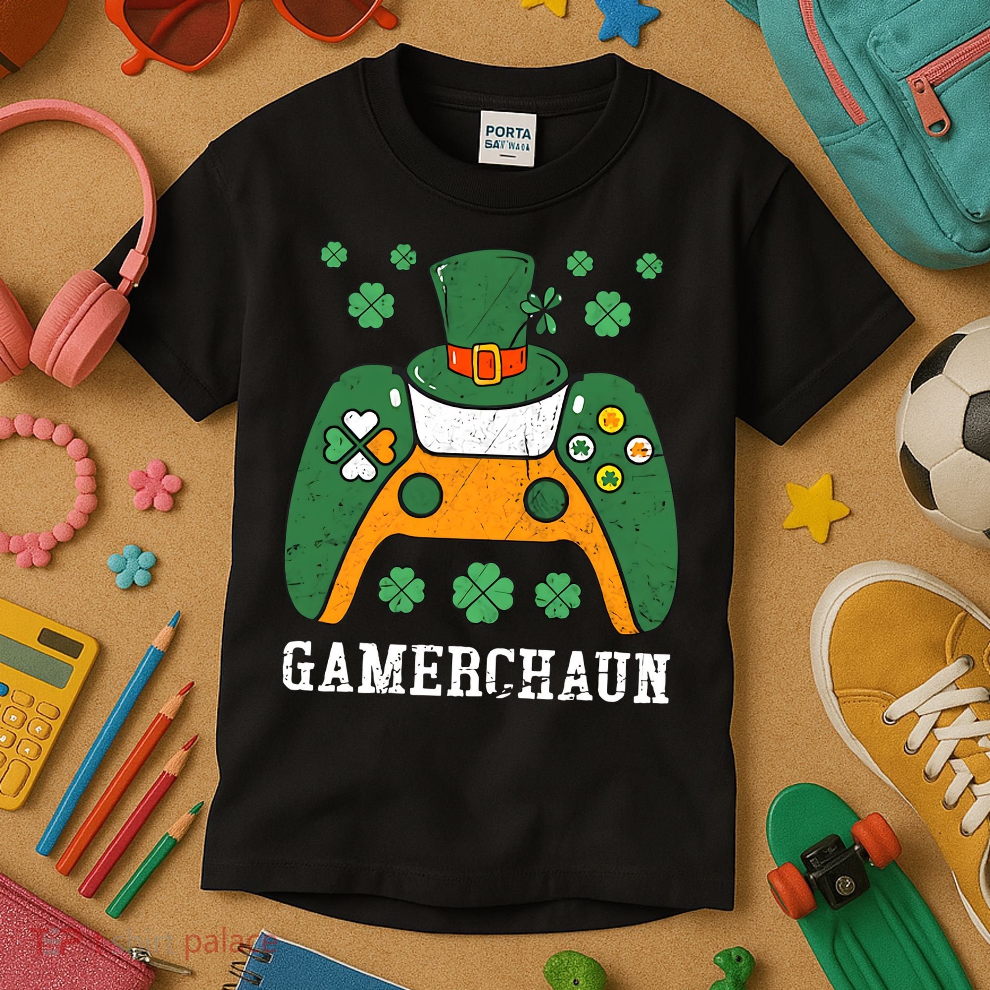 Gamerchaun Video Game St Patrick's Day Gamer Game Controller Kids T-Shirt
