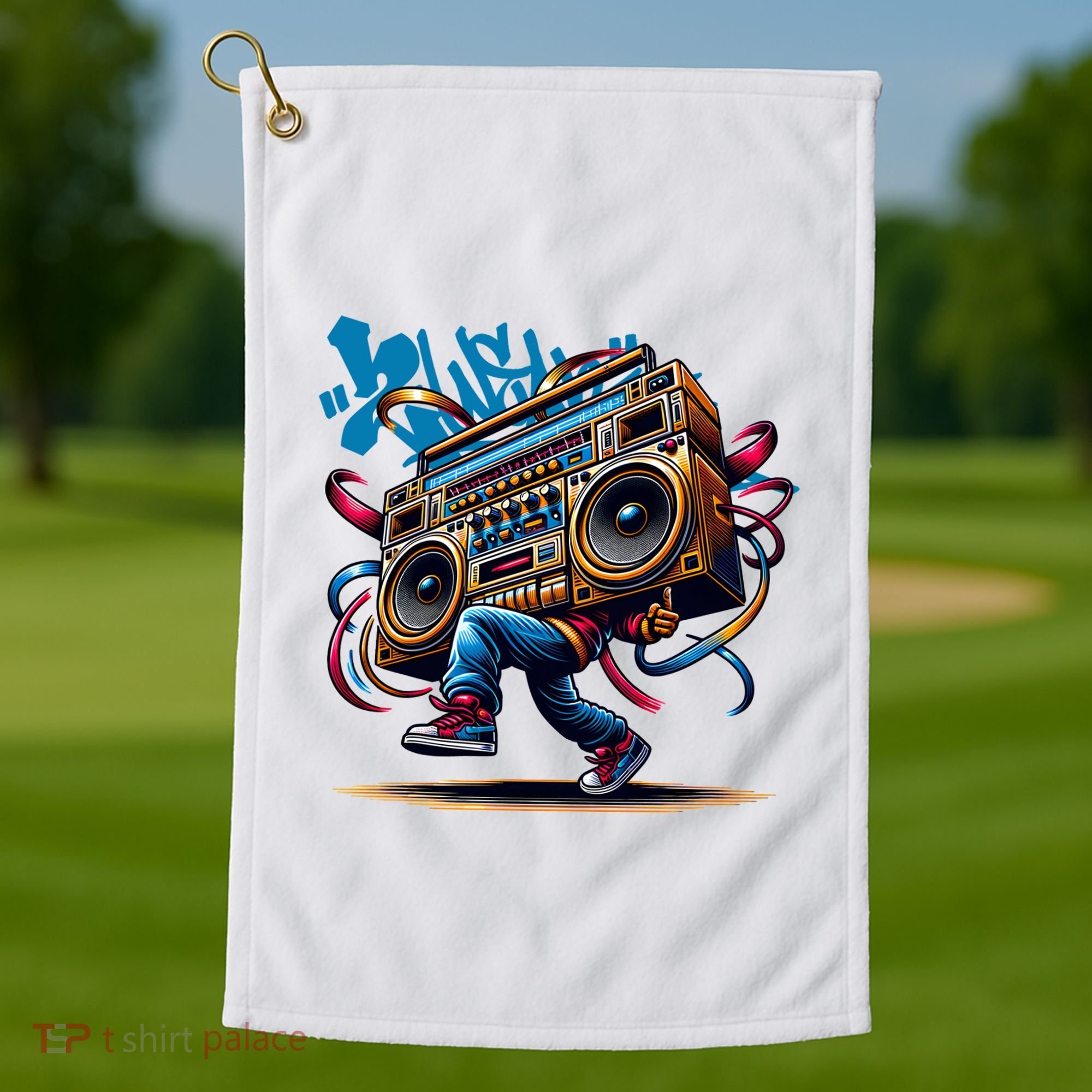 Graffiti Vibes: My GenerationS Boombox Beats Golf Towel