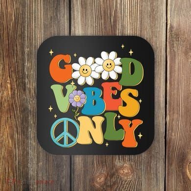 Good Vibes Only Retro Hippie Coaster