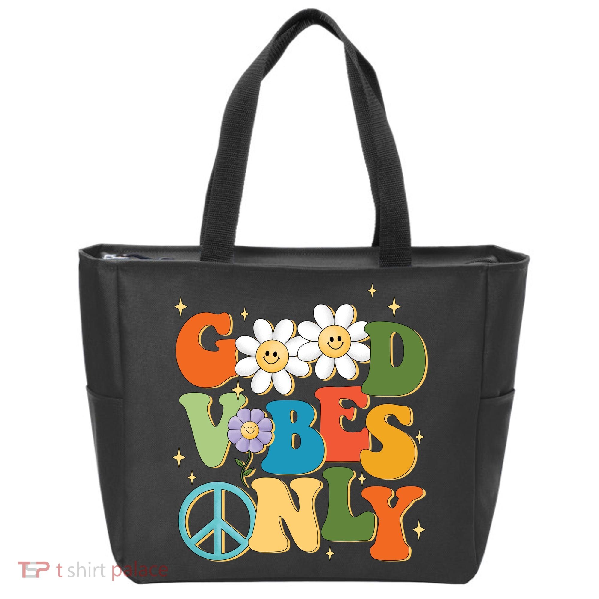 Good Vibes Only Retro Hippie Tote Bag