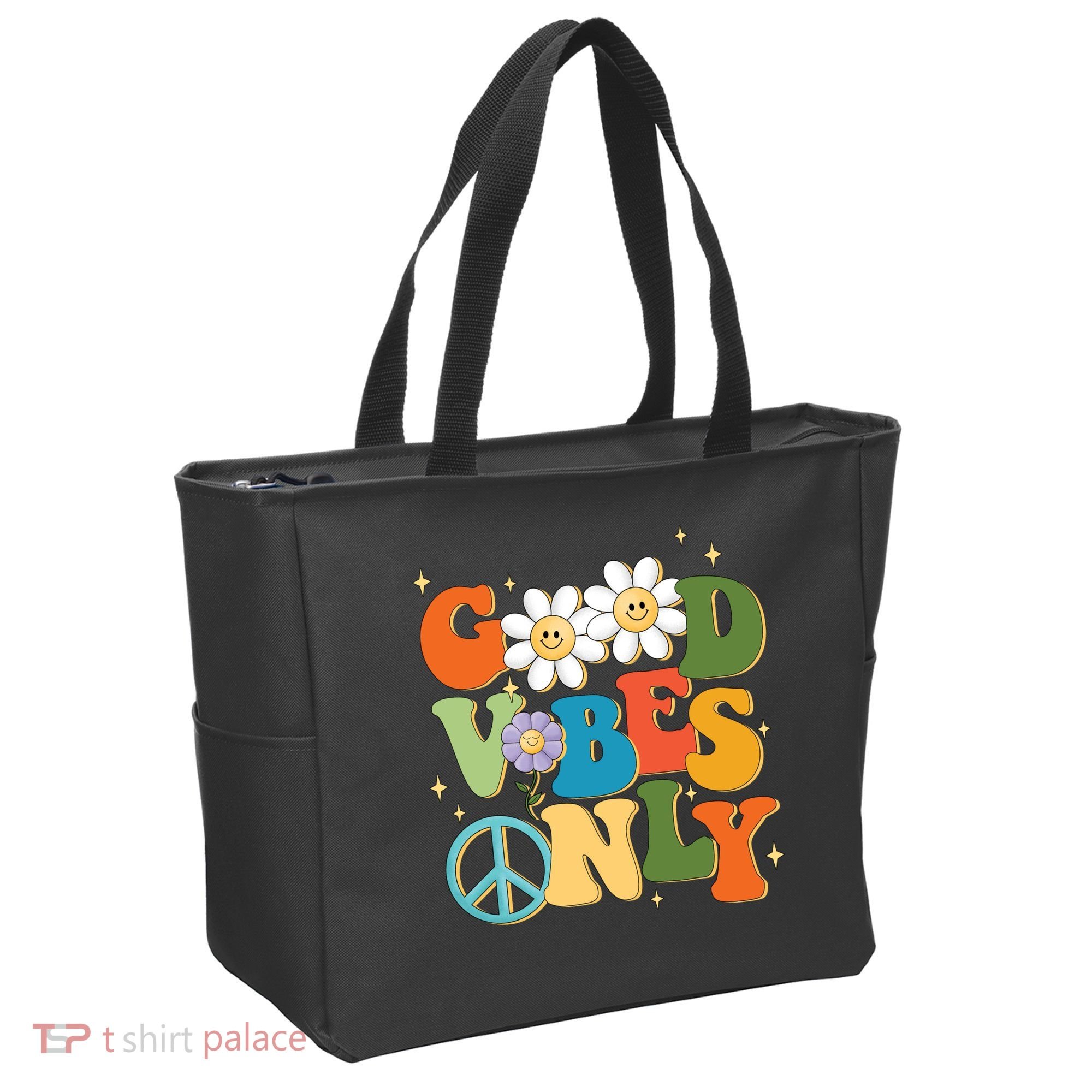 Good Vibes Only Retro Hippie Tote Bag