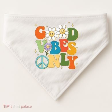 Good Vibes Only Retro Hippie USA-Made Doggie Bandana