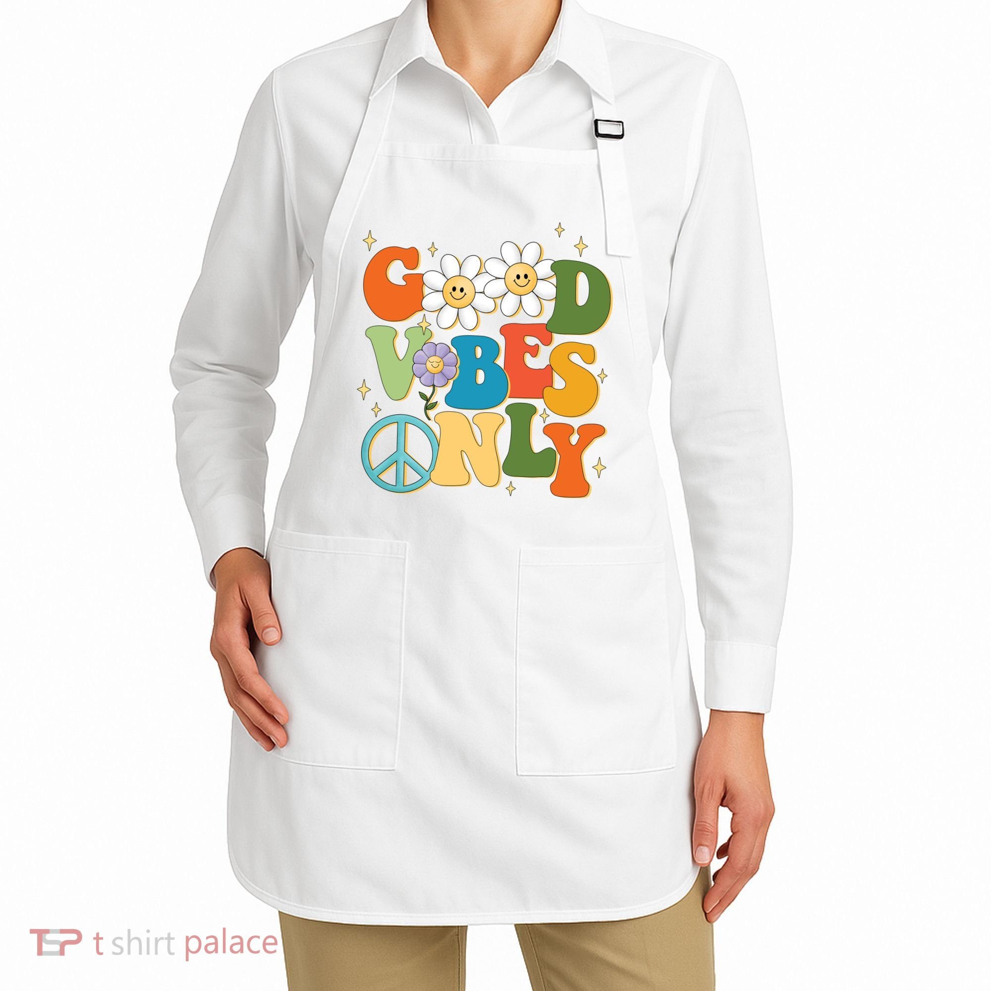 Good Vibes Only Retro Hippie Apron