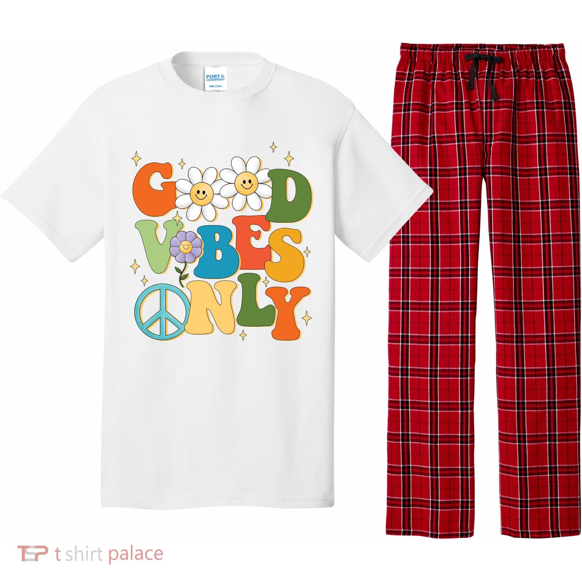Good Vibes Only Retro Hippie Pajama Set