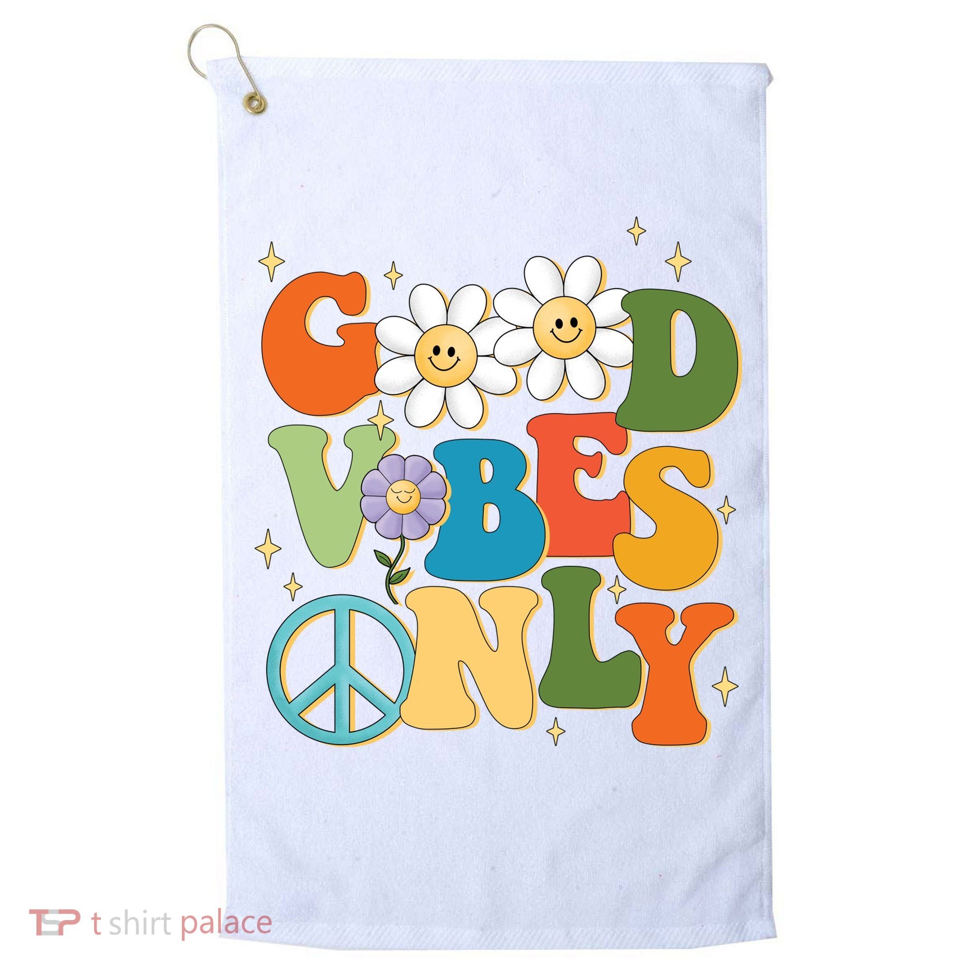 Good Vibes Only Retro Hippie Golf Towel