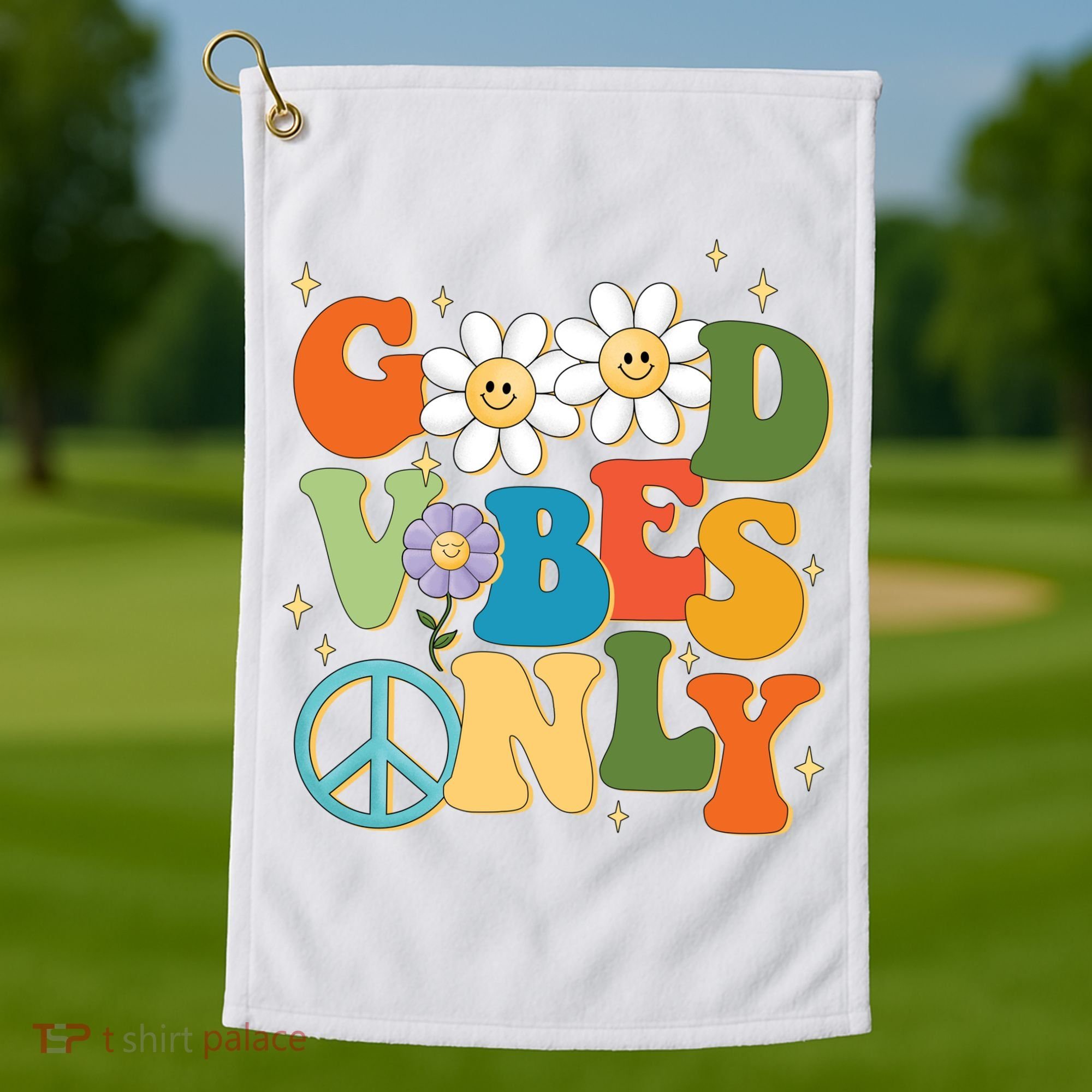 Good Vibes Only Retro Hippie Golf Towel