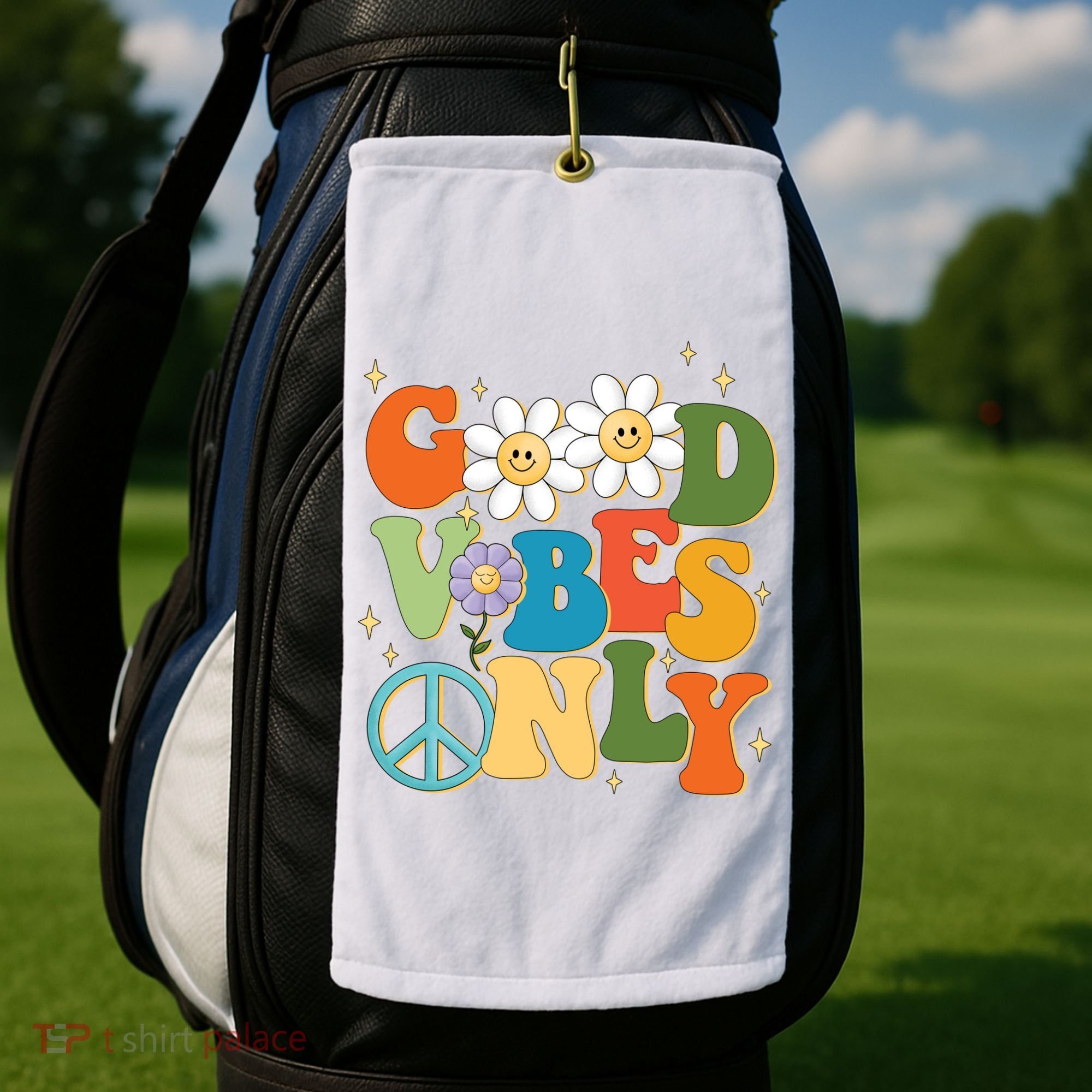 Good Vibes Only Retro Hippie Golf Towel