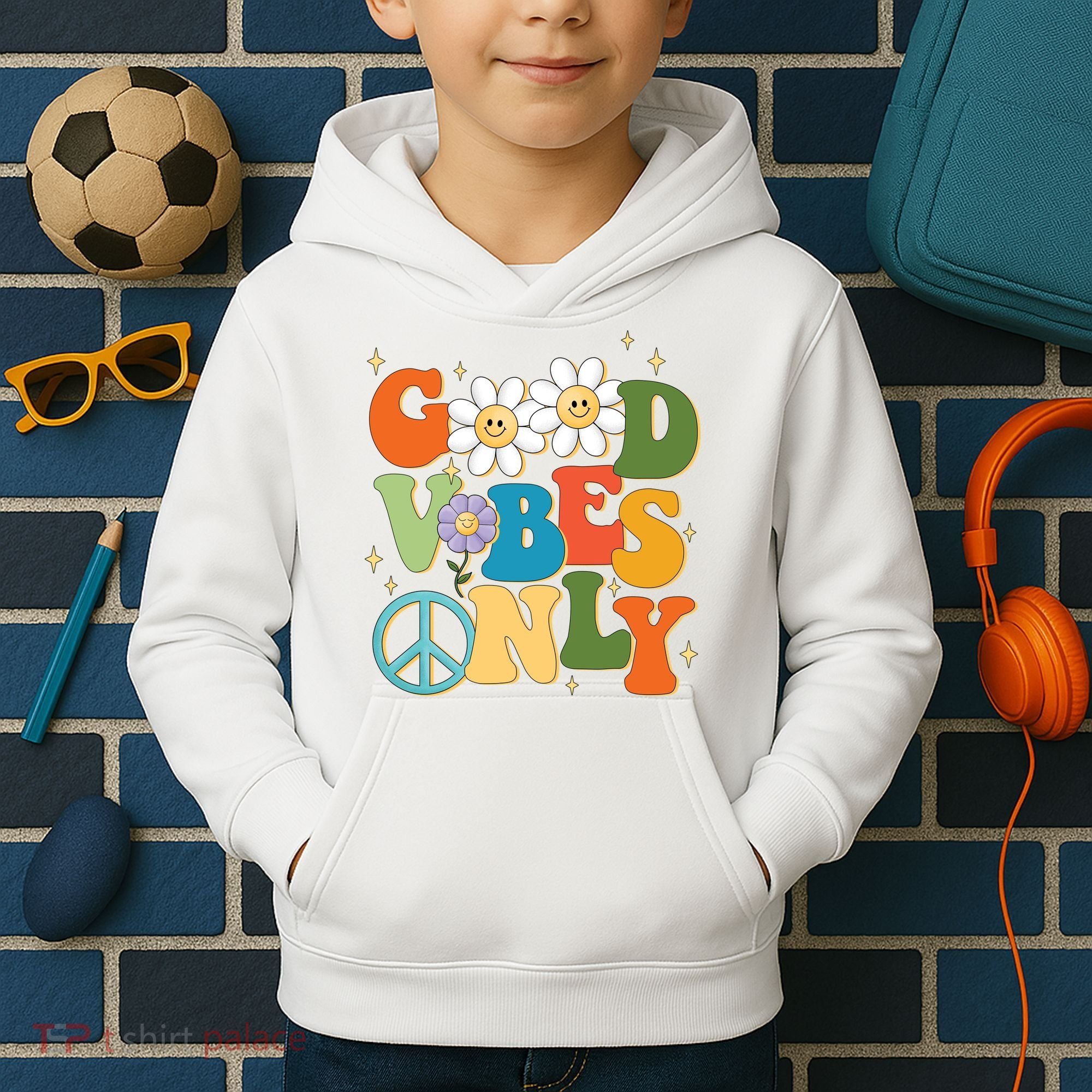 Good Vibes Only Retro Hippie Kids Hoodie