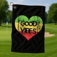 Good Vibes One Love One Heart Rastafari Gift Golf Towel thumb 1