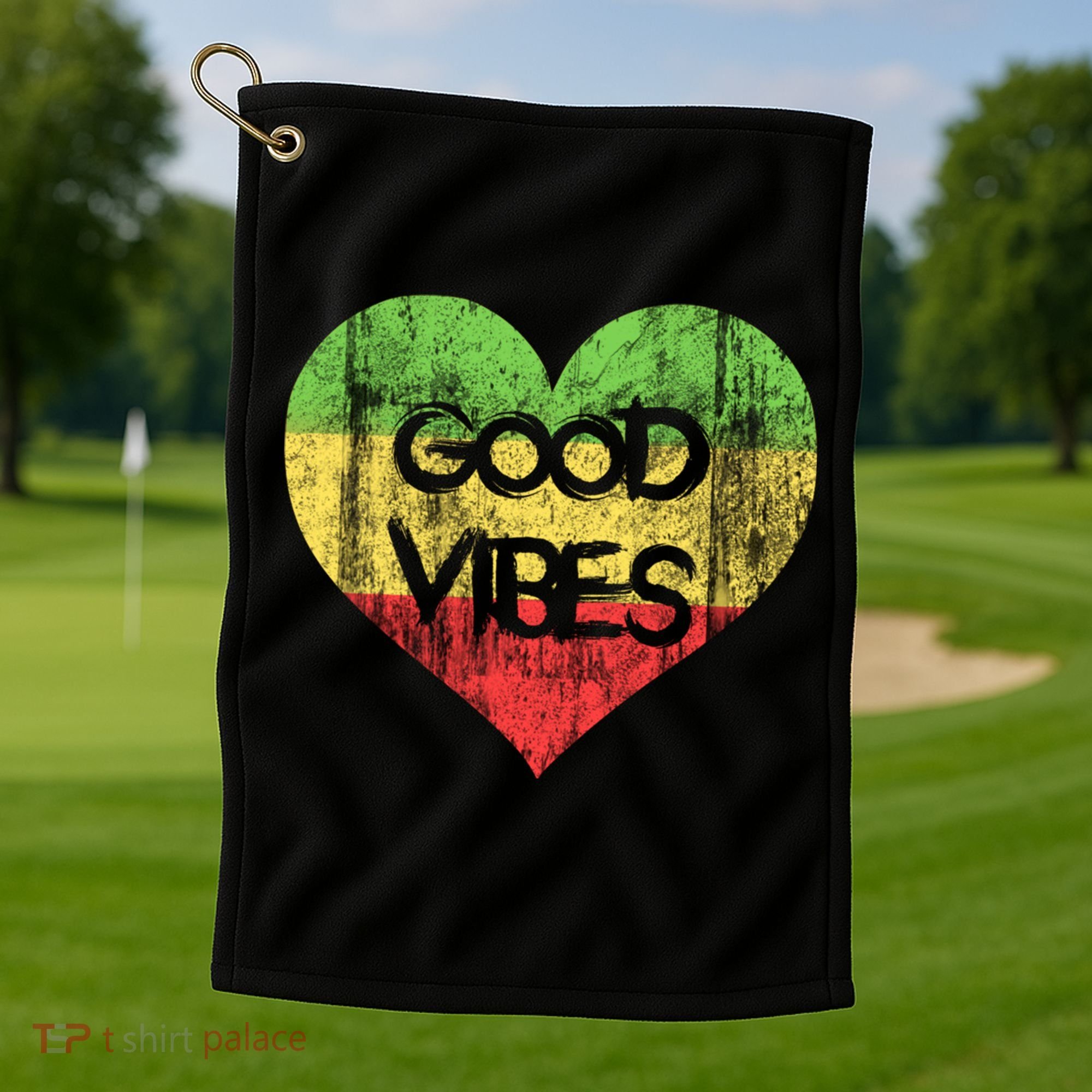 Good Vibes One Love One Heart Rastafari Gift Golf Towel