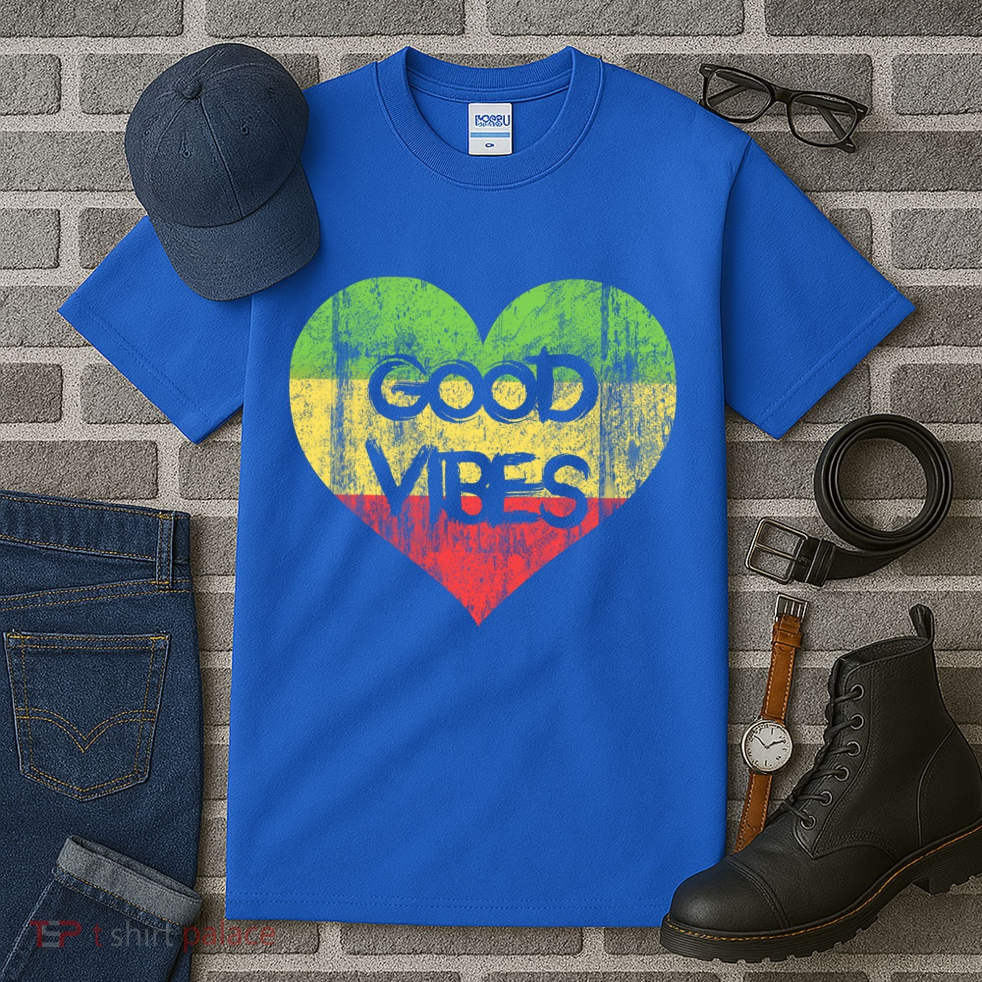 Good Vibes One Love One Heart Rastafari Gift Tall T-Shirt