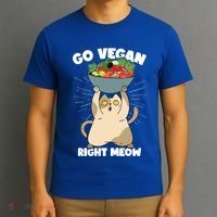 Go Vegan Right Meow Funny Veganism Cat Organic Food Vegan Gift T-Shirt thumb 3