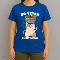Go Vegan Right Meow Funny Veganism Cat Organic Food Vegan Gift T-Shirt thumb 4