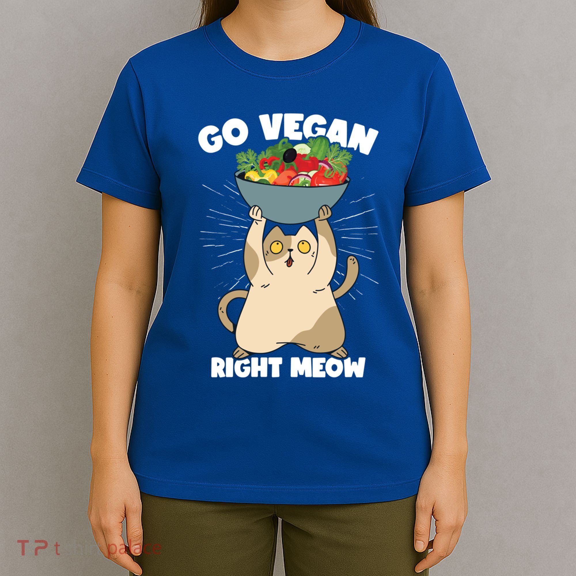 Go Vegan Right Meow Funny Veganism Cat Organic Food Vegan Gift T-Shirt