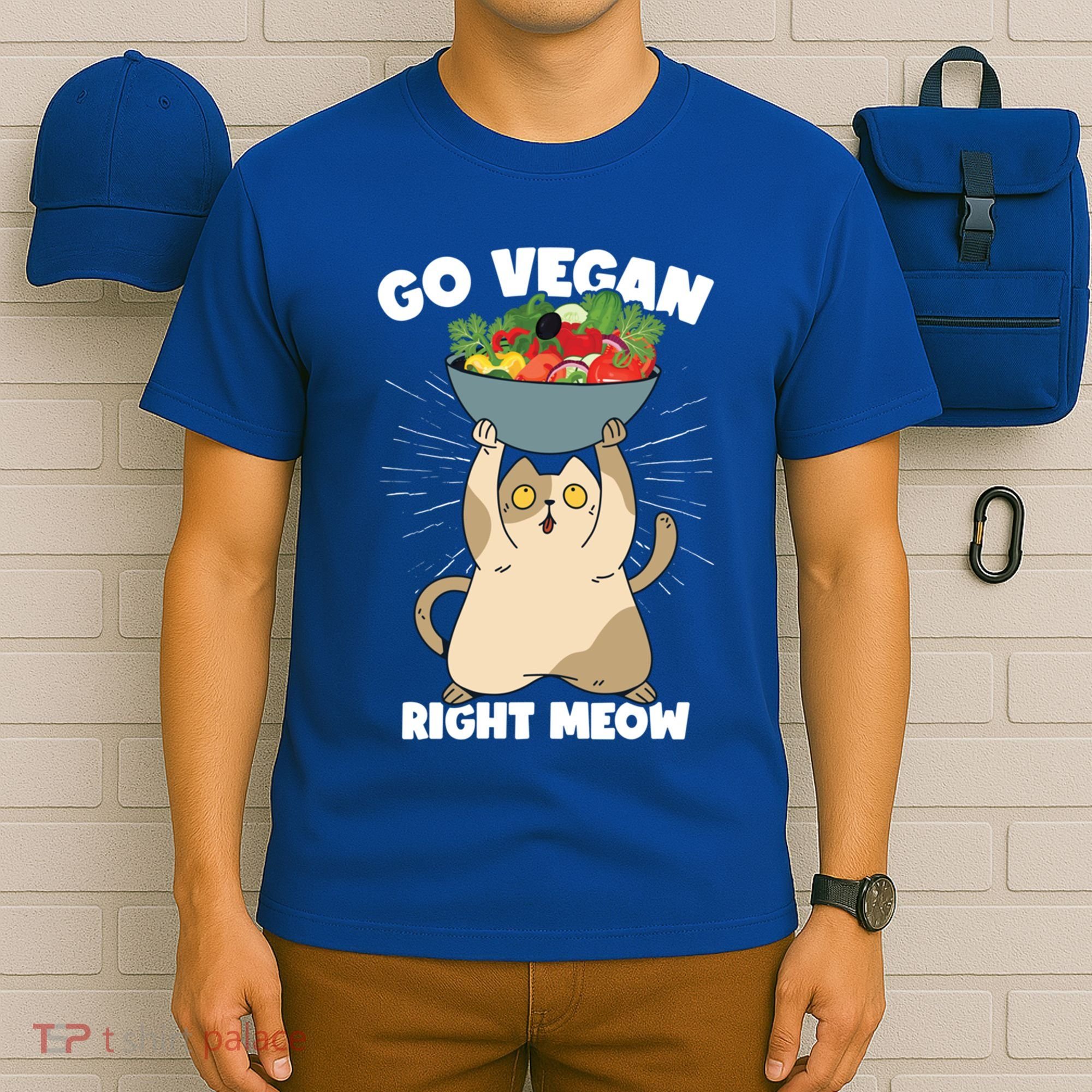 Go Vegan Right Meow Funny Veganism Cat Organic Food Vegan Gift T-Shirt