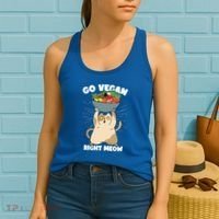 Go Vegan Right Meow Funny Veganism Cat Organic Food Vegan Gift Women's Tank Top thumb 2