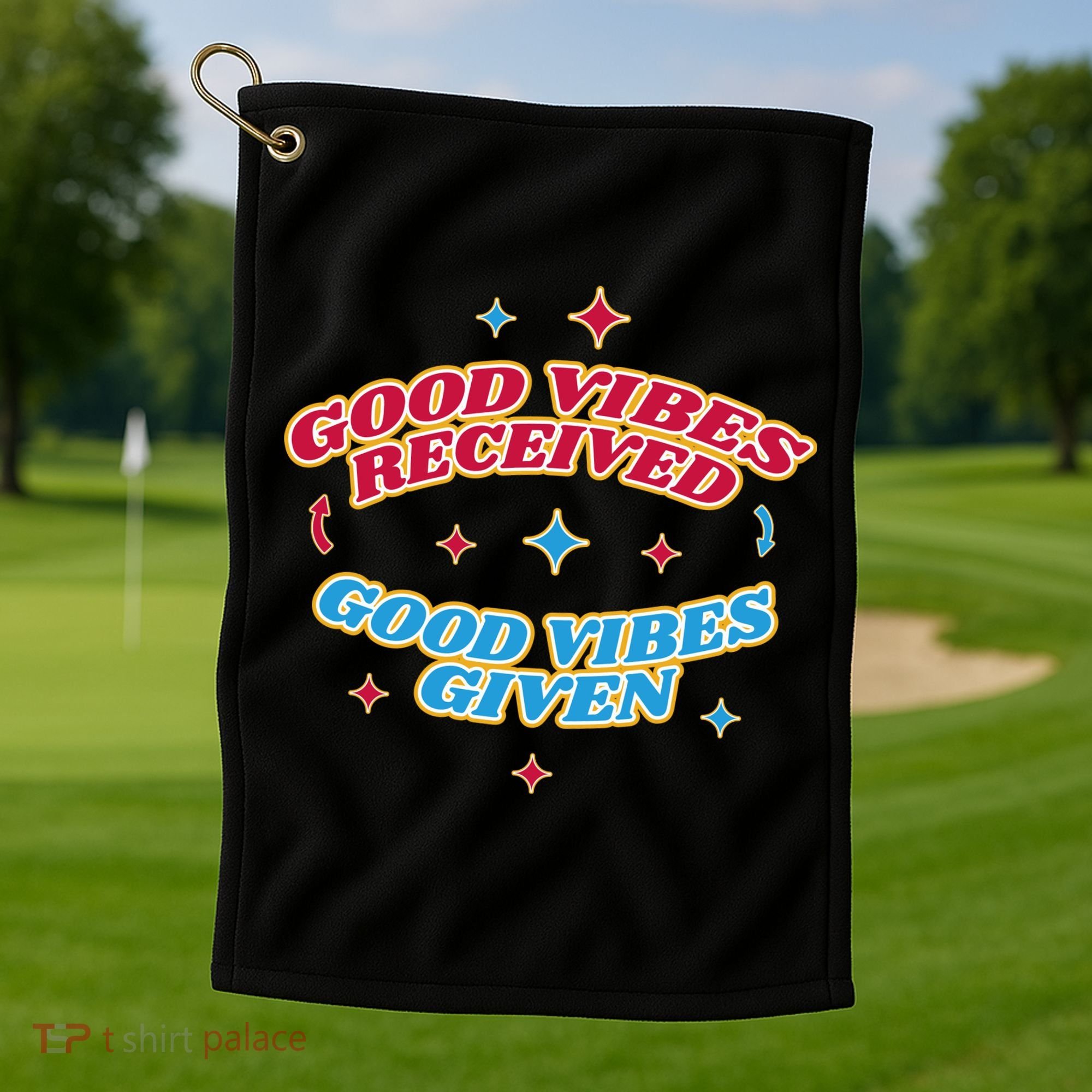 Good Vibes Received Good Vibes Given Retro Golf Towel