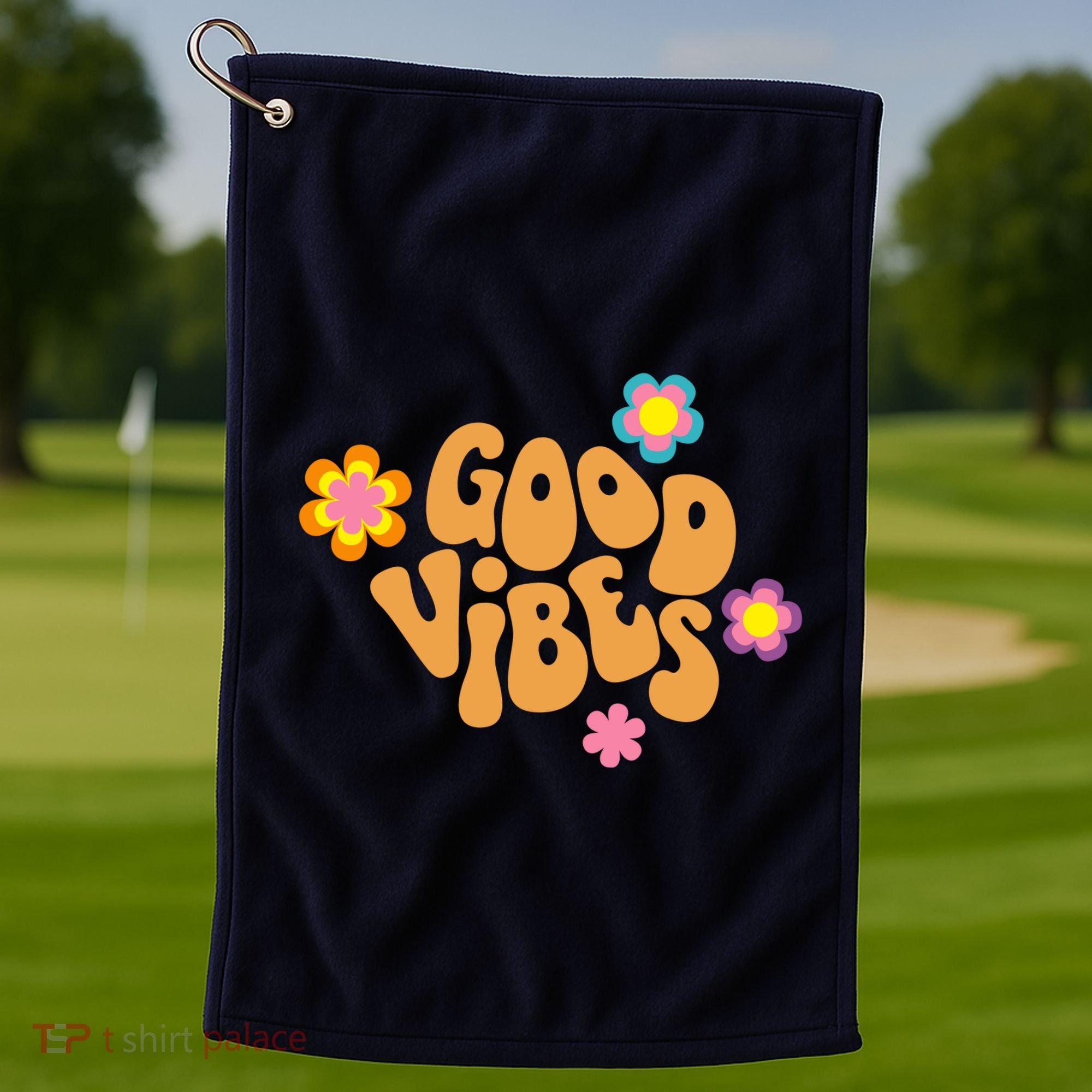Good Vibes Retro Groovy Flower Golf Towel