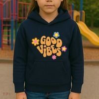 Good Vibes Retro Groovy Flower Kids Hoodie thumb 3