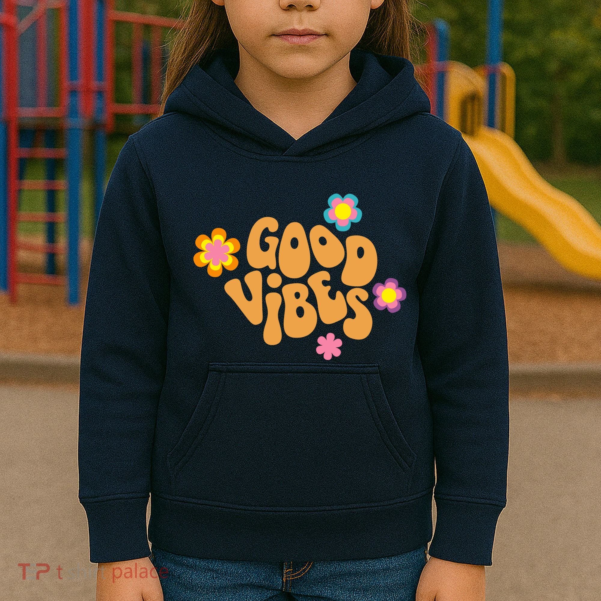 Good Vibes Retro Groovy Flower Kids Hoodie