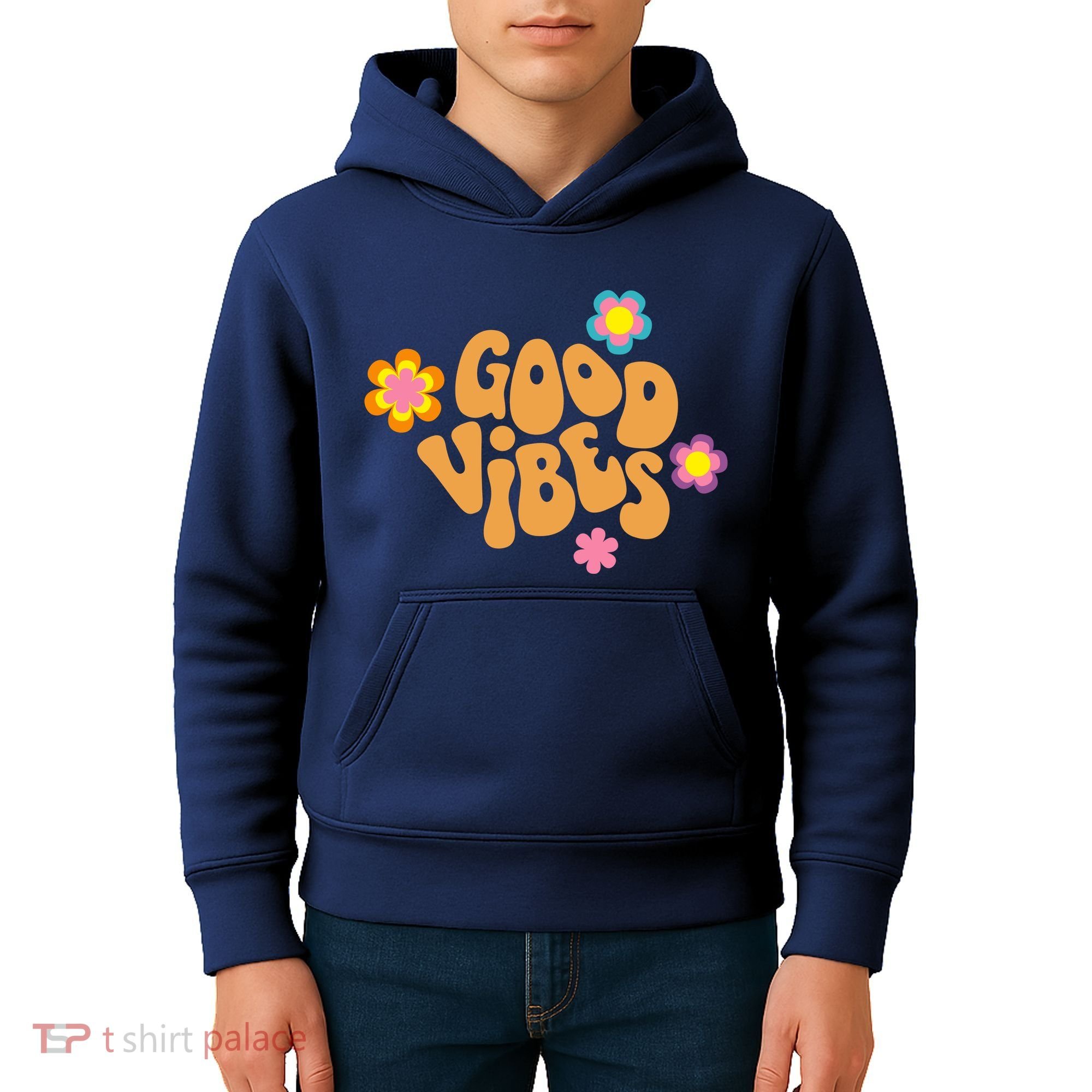 Good Vibes Retro Groovy Flower Kids Hoodie