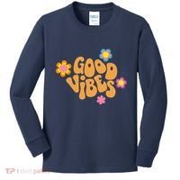 Good Vibes Retro Groovy Flower Kids Long Sleeve Shirt thumb 0
