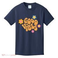 Good Vibes Retro Groovy Flower Kids T-Shirt thumb 0