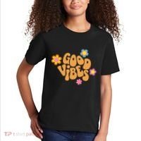 Good Vibes Retro Groovy Flower Kids T-Shirt thumb 2