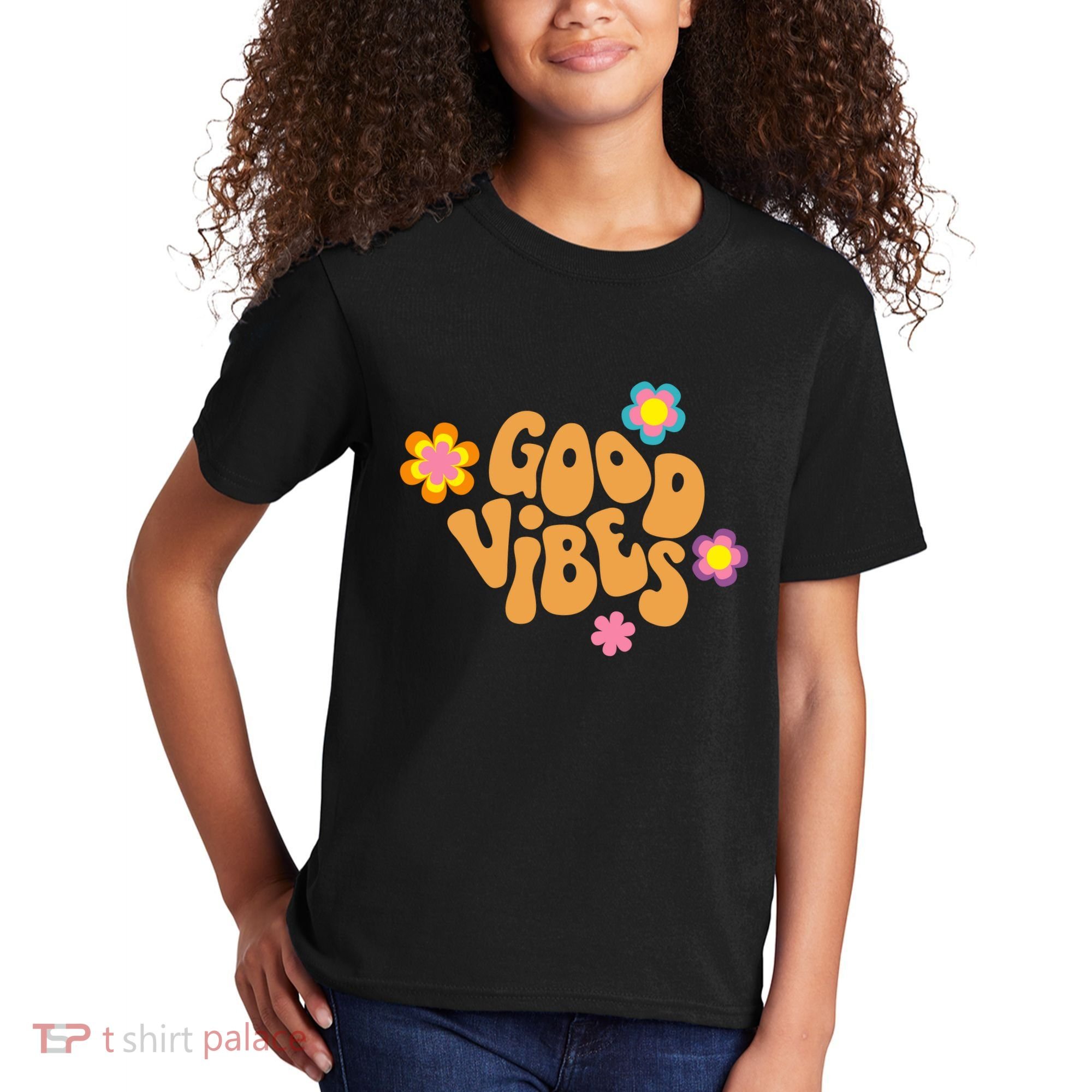 Good Vibes Retro Groovy Flower Kids T-Shirt