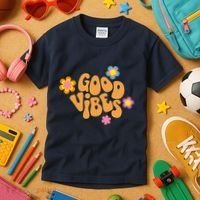 Good Vibes Retro Groovy Flower Kids T-Shirt thumb 3