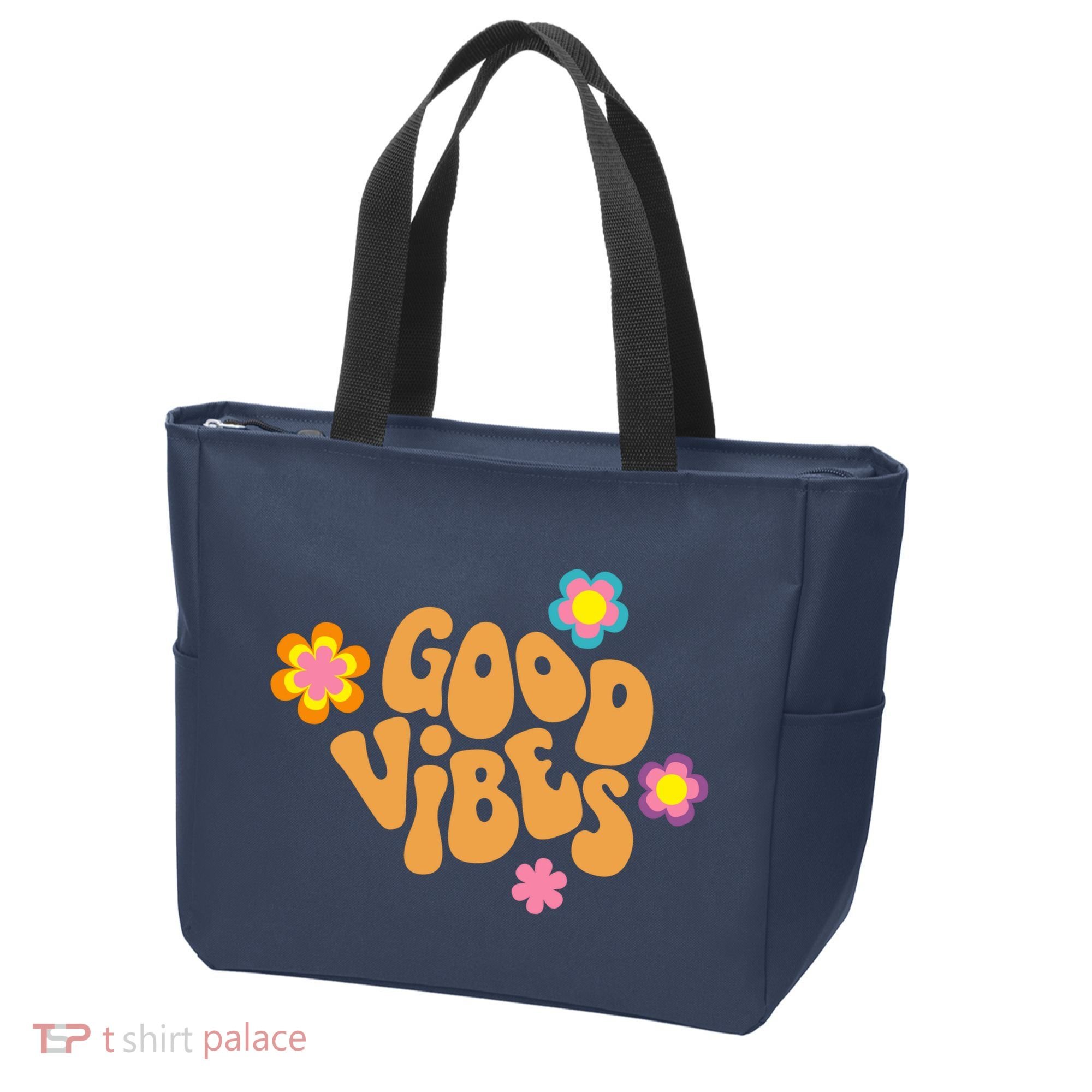 Good Vibes Retro Groovy Flower Tote Bag