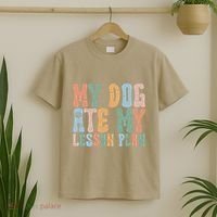 Groovy Vintage Retro My Dog Ate My Lesson Plan Funny Dogs T-Shirt thumb 2