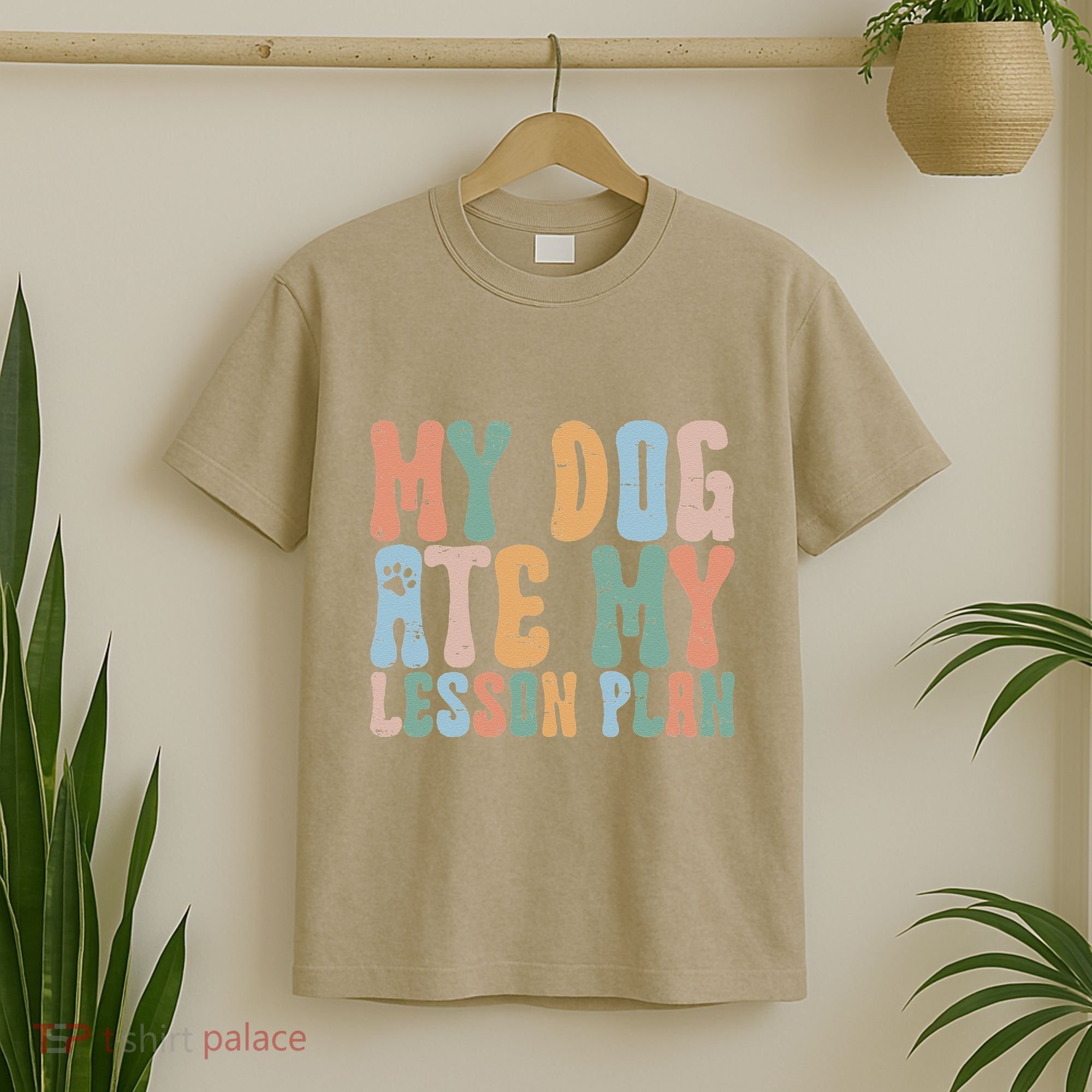 Groovy Vintage Retro My Dog Ate My Lesson Plan Funny Dogs T-Shirt