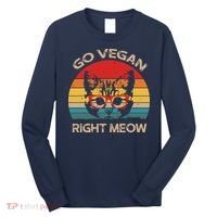 Go Vegan Right Meow Funny Cat Vegan Long Sleeve Shirt thumb 0
