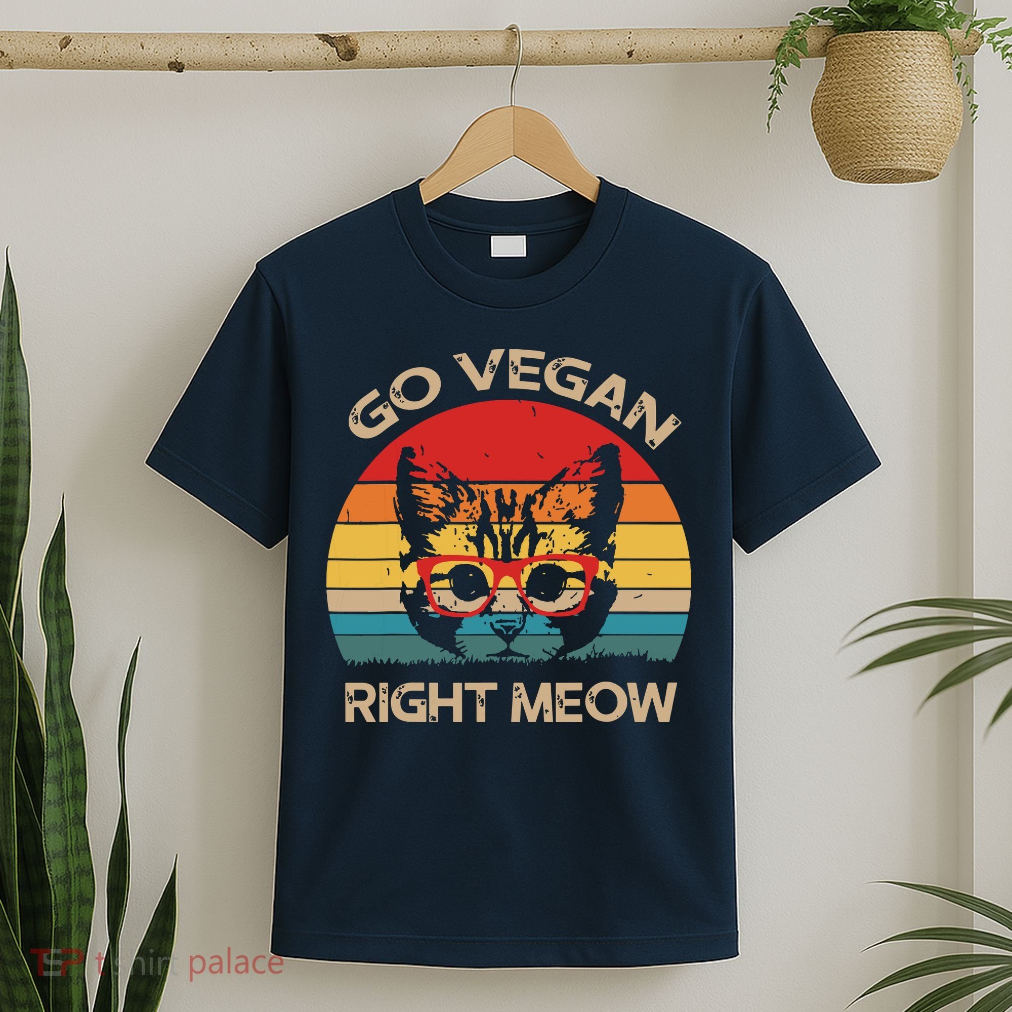 Go Vegan Right Meow Funny Cat Vegan T-Shirt
