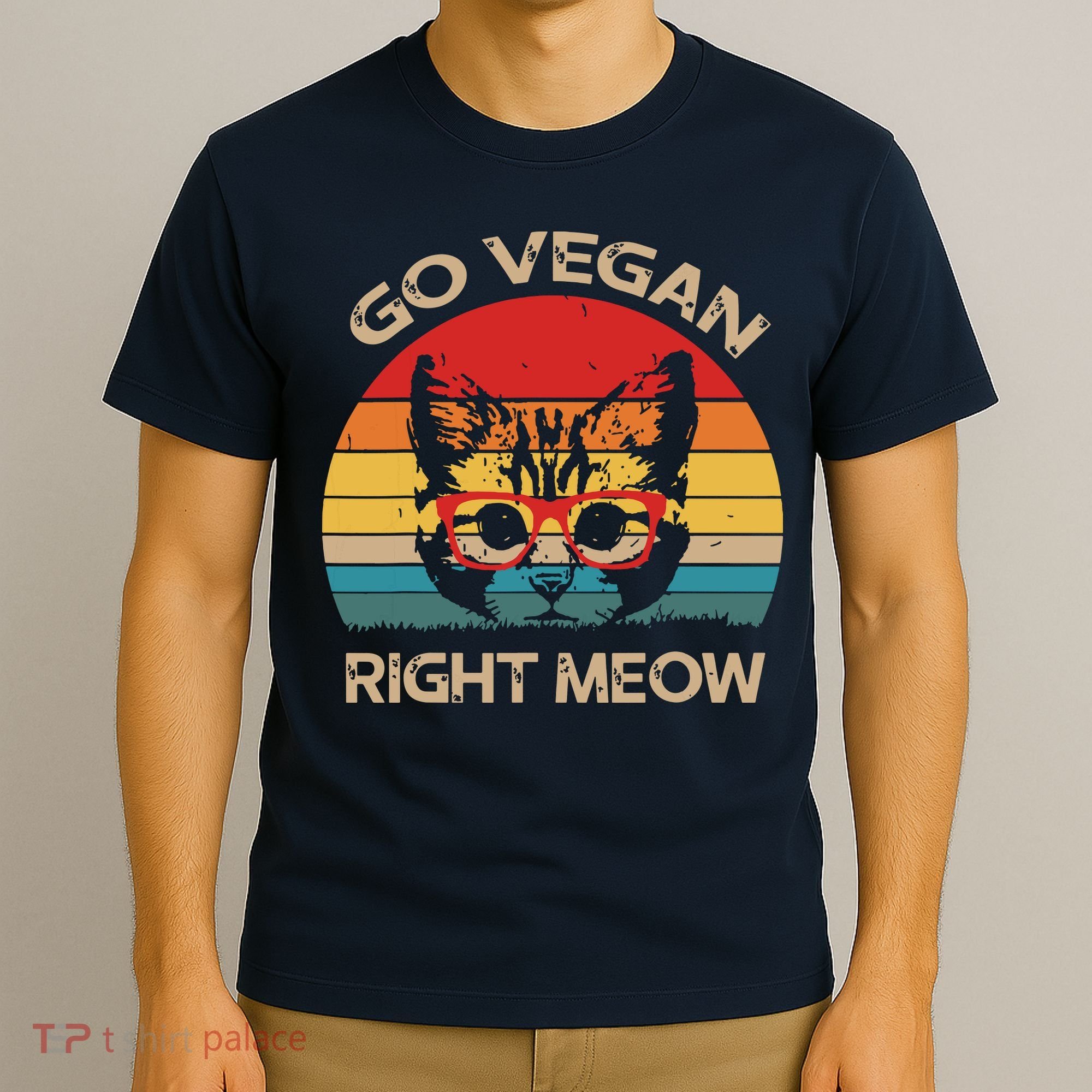 Go Vegan Right Meow Funny Cat Vegan T-Shirt