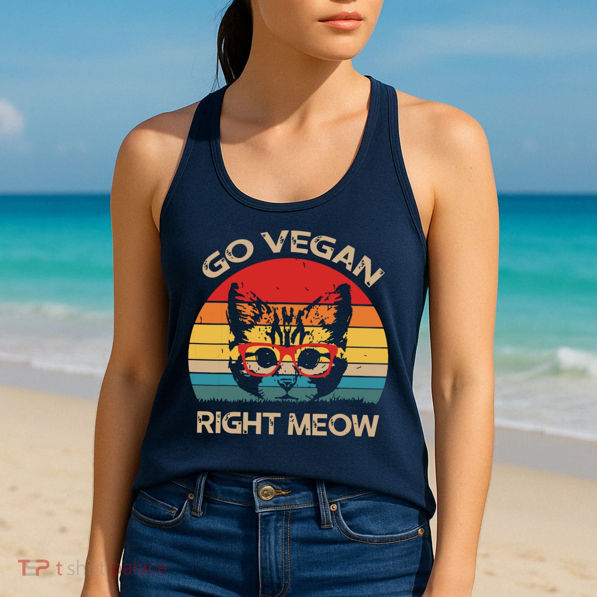 Go Vegan Right Meow Funny Cat Vegan Women's Tank Top