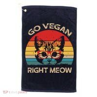 Go Vegan Right Meow Funny Cat Vegan Golf Towel thumb 0