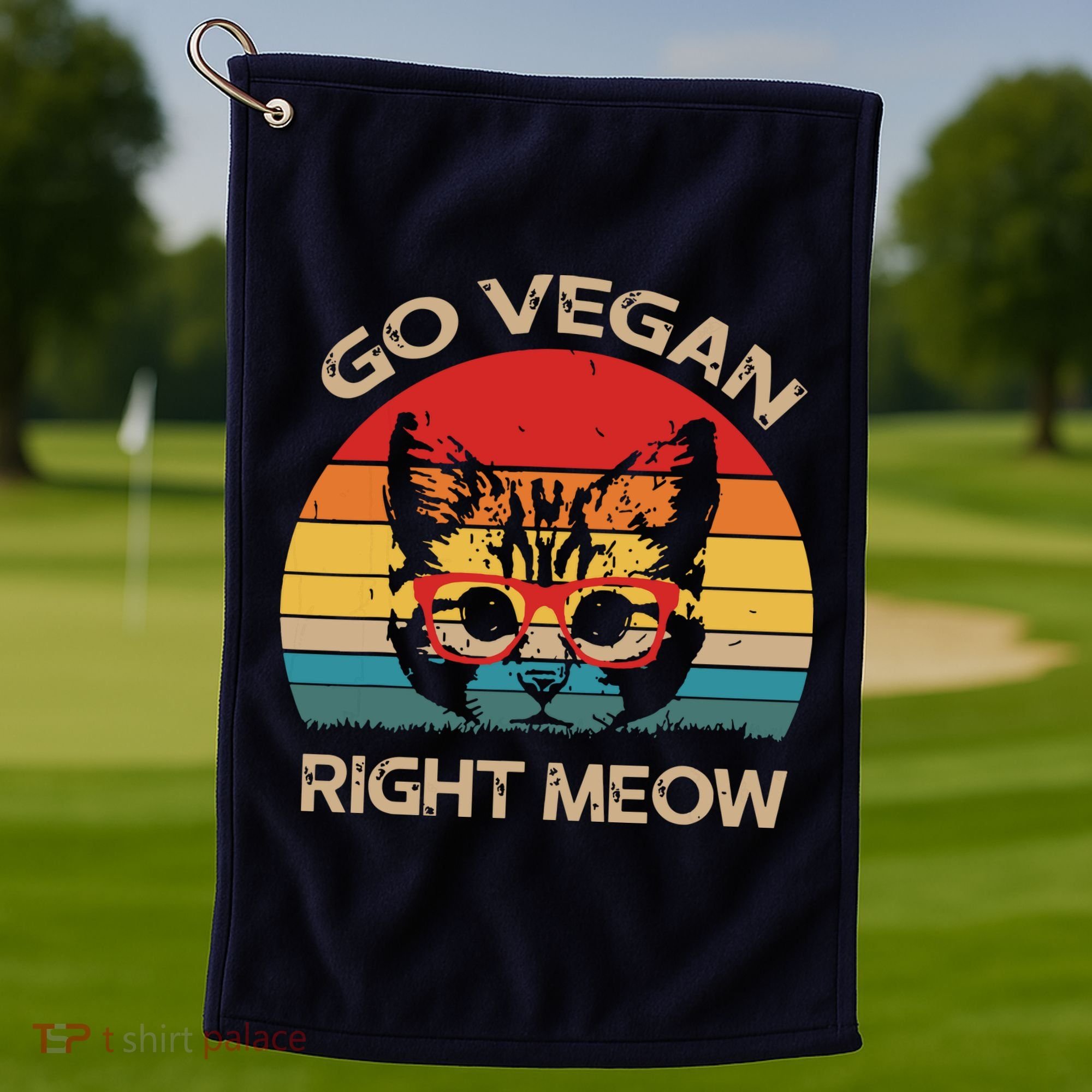 Go Vegan Right Meow Funny Cat Vegan Golf Towel