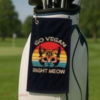 Go Vegan Right Meow Funny Cat Vegan Golf Towel thumb 2