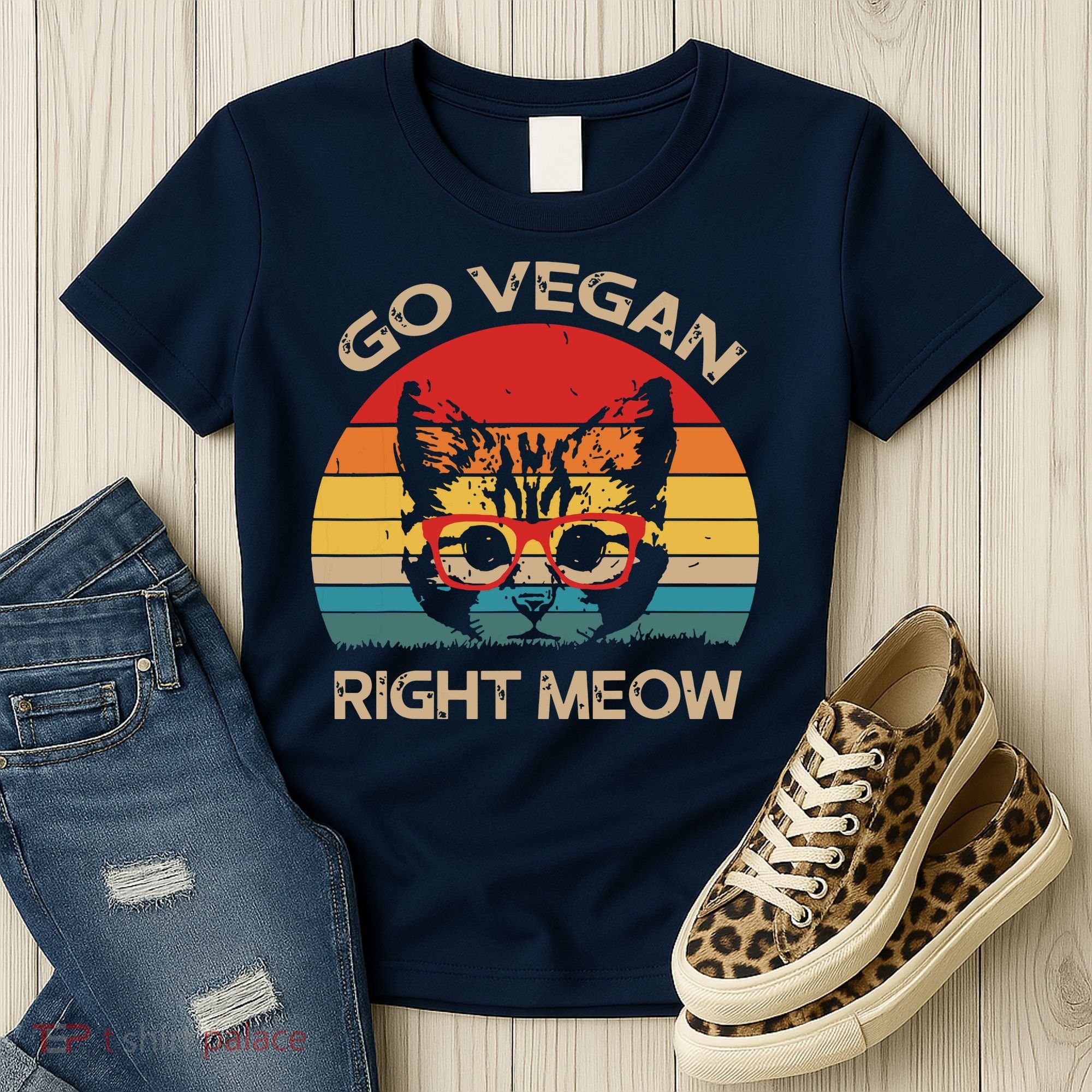 Go Vegan Right Meow Funny Cat Vegan Women's T-Shirt