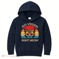 Go Vegan Right Meow Funny Cat Vegan Kids Hoodie thumb 0