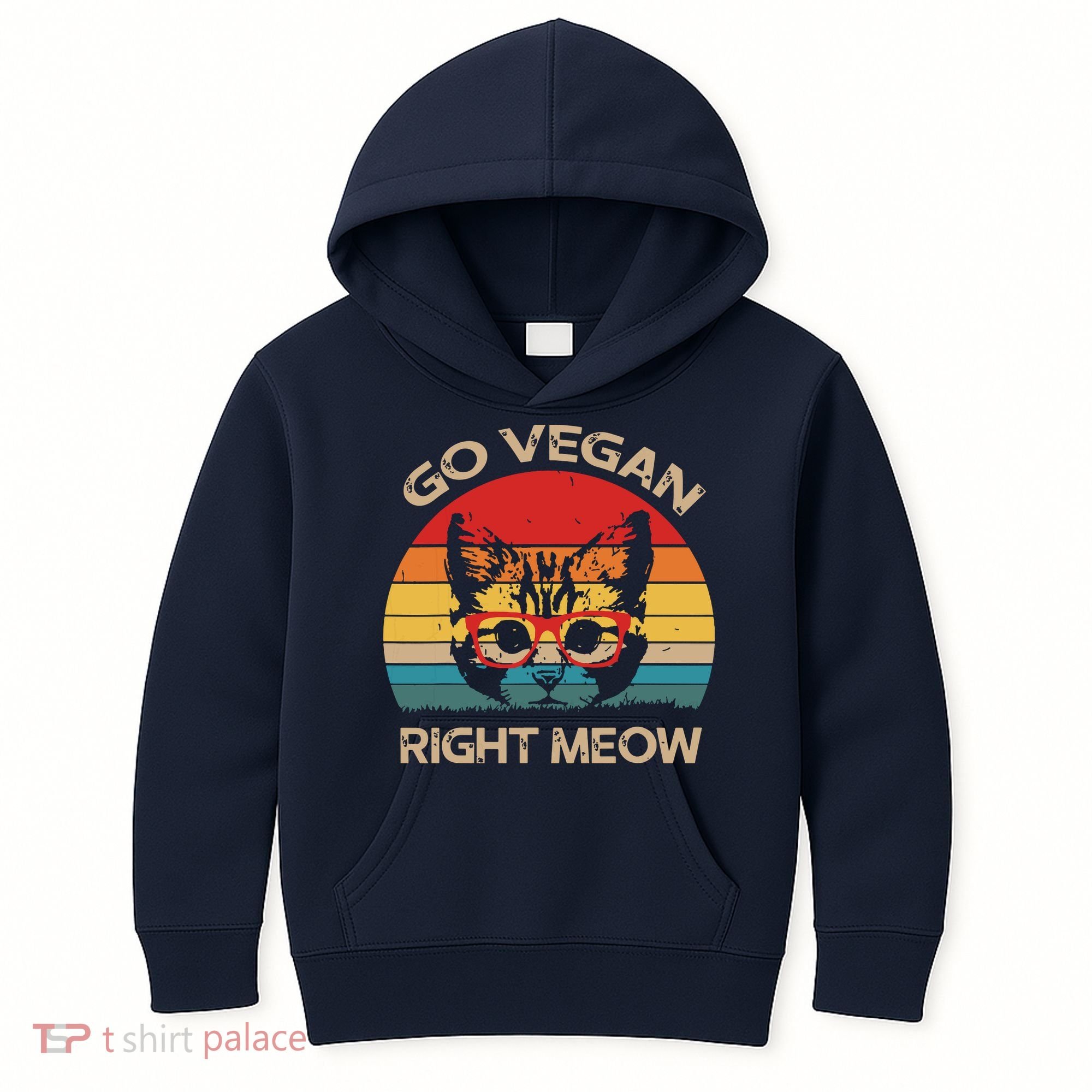 Go Vegan Right Meow Funny Cat Vegan Kids Hoodie