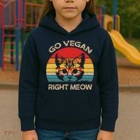 Go Vegan Right Meow Funny Cat Vegan Kids Hoodie thumb 3
