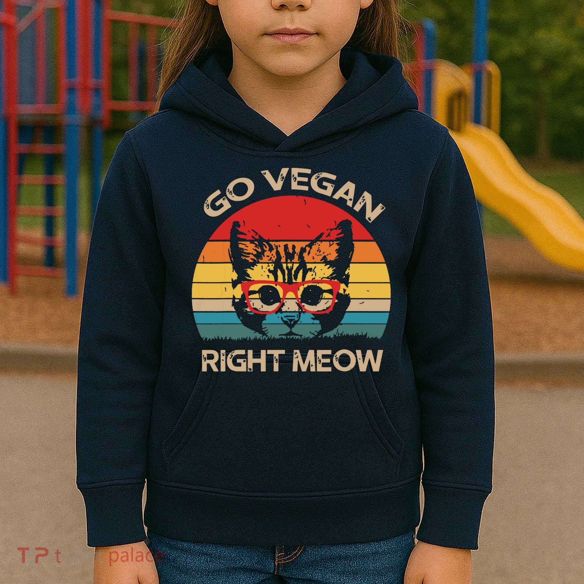 Go Vegan Right Meow Funny Cat Vegan Kids Hoodie